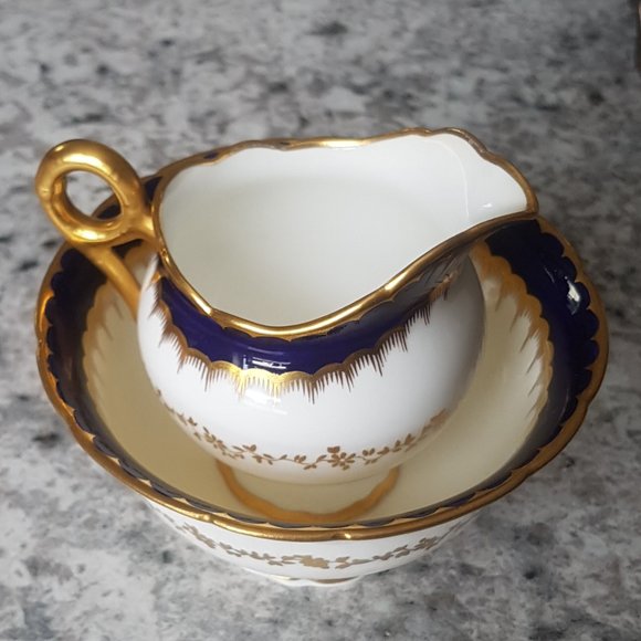[COALPORT] Cobalt Spearpoint Small Bowl and Pitcher [6143 and 3691] (c. 1920-60) - Picture 1 of 12